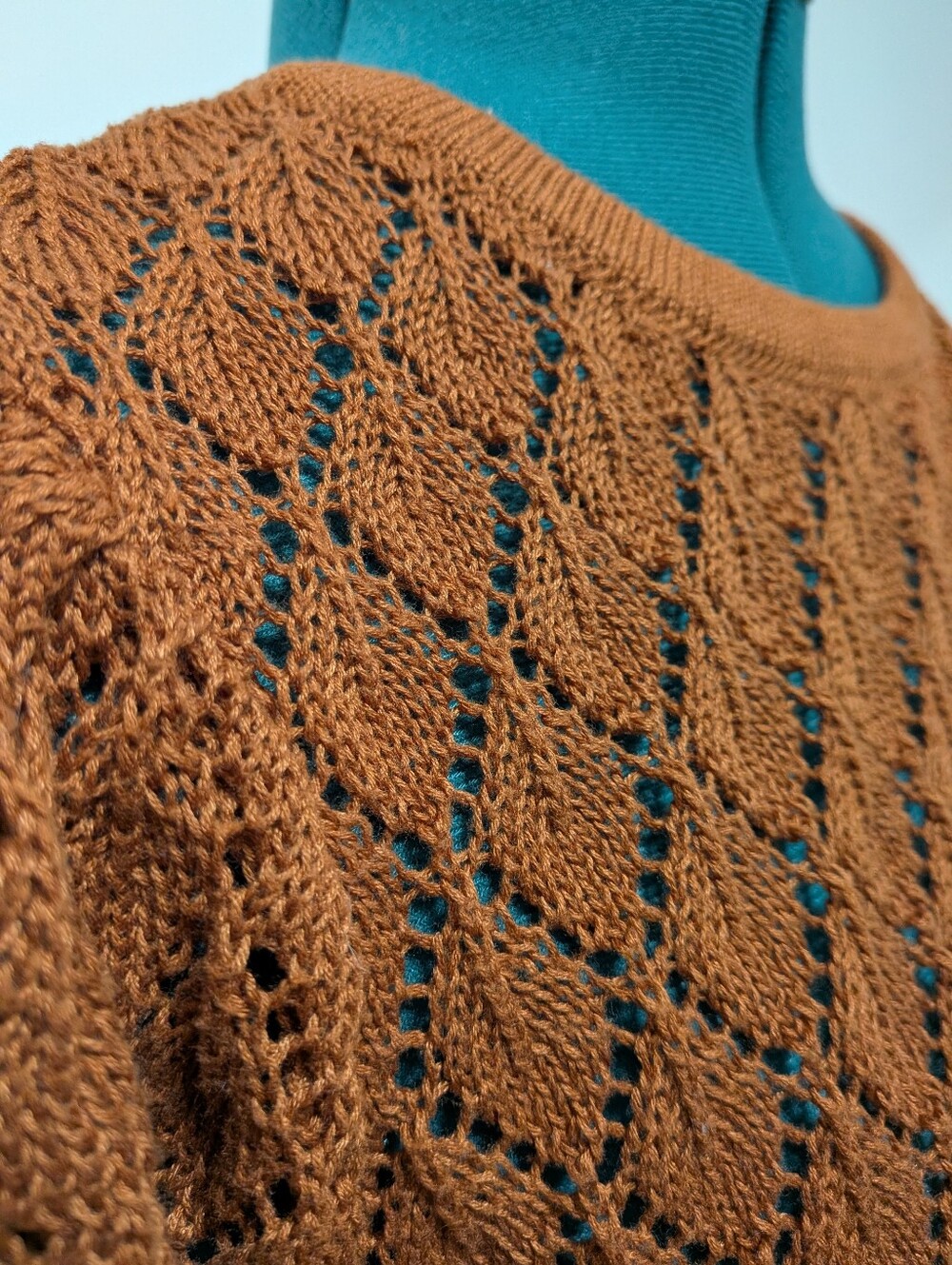 And Now This Rust Orange Open-Knit Short Sleeve Crop Sweater - Picture 5 of 6